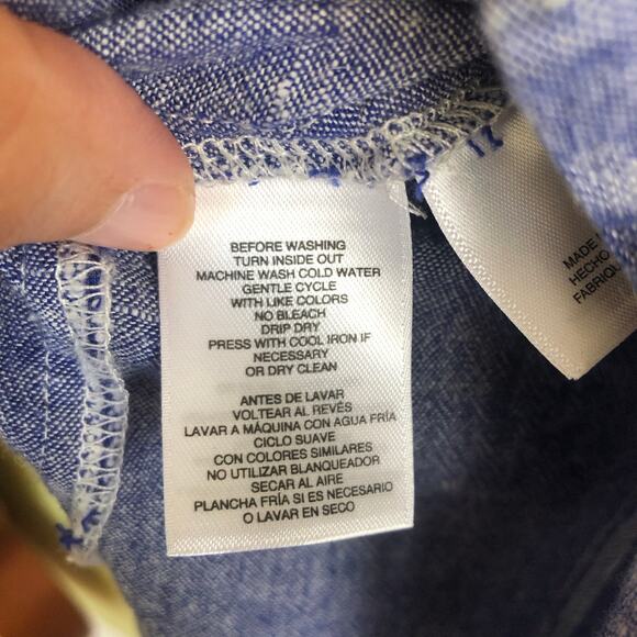 Anne Klein Linen Blend Button Front Collared Shirt Dress Blue 6 Coastal Preppy - Picture 5 of 10